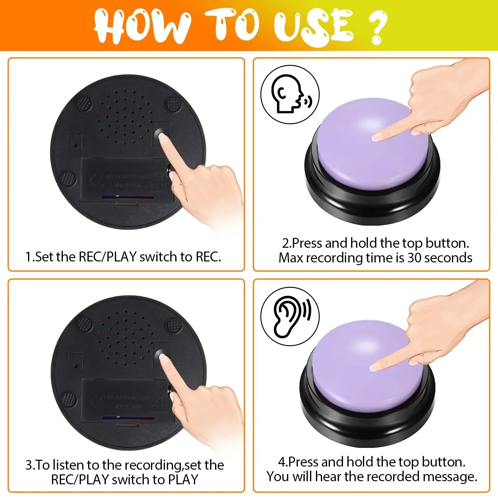 1pcs Pet Communication Button Dog 30 Second Recording Button Speaker Buzzer Interactive Toys Recording Toys Interactive Feeding