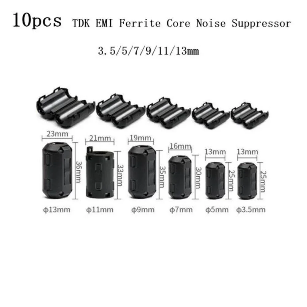 TTK kabel Filter, 10 buah TNK 3.5/5/7/9/11/13mm Ferrite Core peredam kebisingan kabel penjepit RFI EMI untuk kabel daya Audio/Video