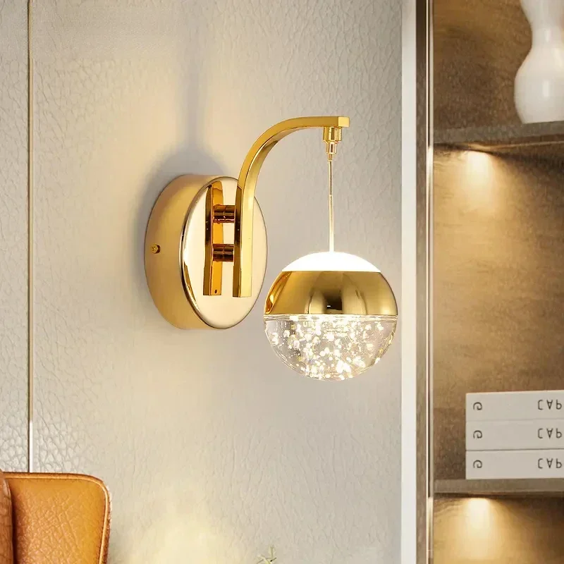 

DLMH Gold Crystal Wall Lamp Nordic Simple Bubble Sconces Light LED Fixtures For Home Bedroom Decorative