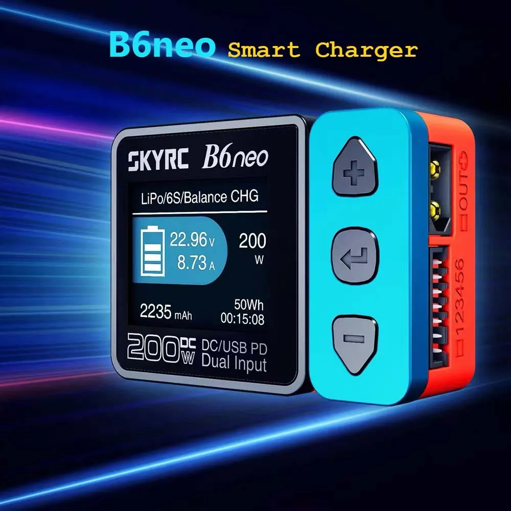 

SKYRC B6neo Smart Charger для аккумулятора LiPo/LiFe/Pb DC200W PD80W — балансное зарядное устройство, разрядник для радиоуправляемого автомобиля, лодки, самолета, дрона