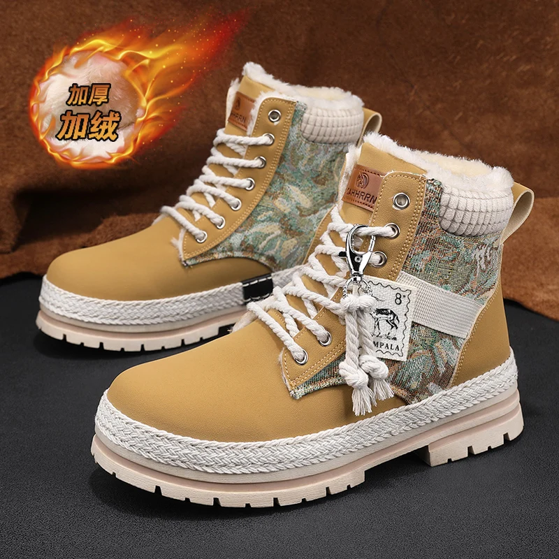 Insulated Plush Lined Retro Work Ankle Boots Anti Slip Abrasion Sole Wind Resistant Upper Casual Footwear Winter Street Wear
