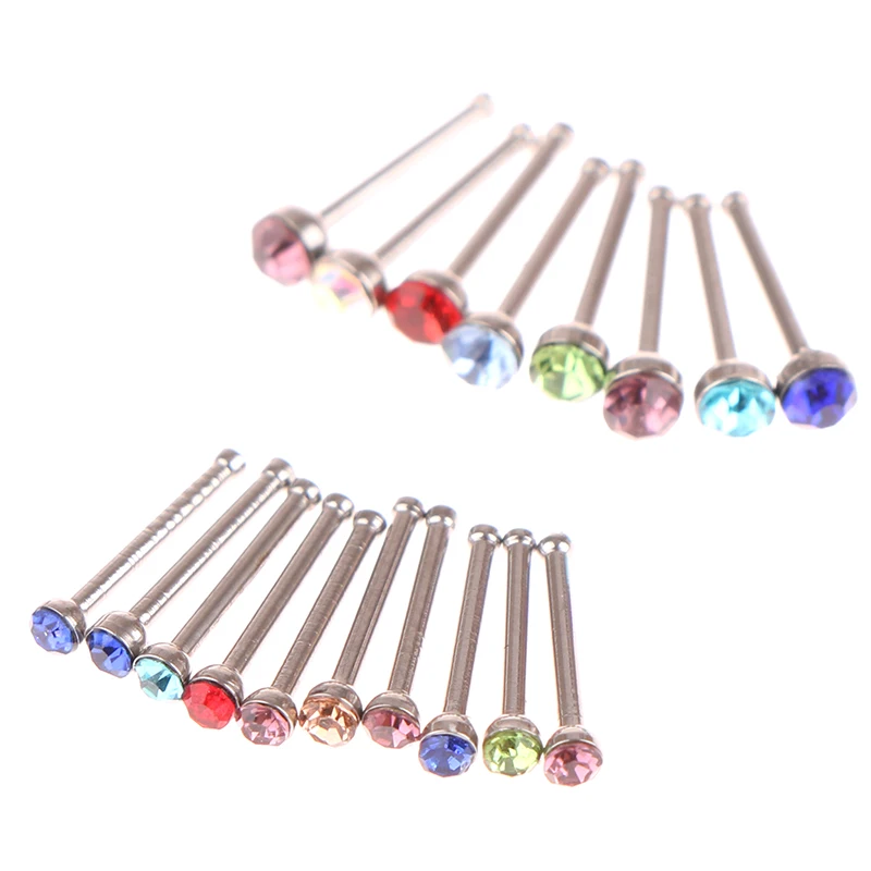 24 Pcs/Box Nose Ring Set Women Girl Rhinestone Stainless Surgical Steel Piercing Crystal Nose Stud Lot Body Jewelry