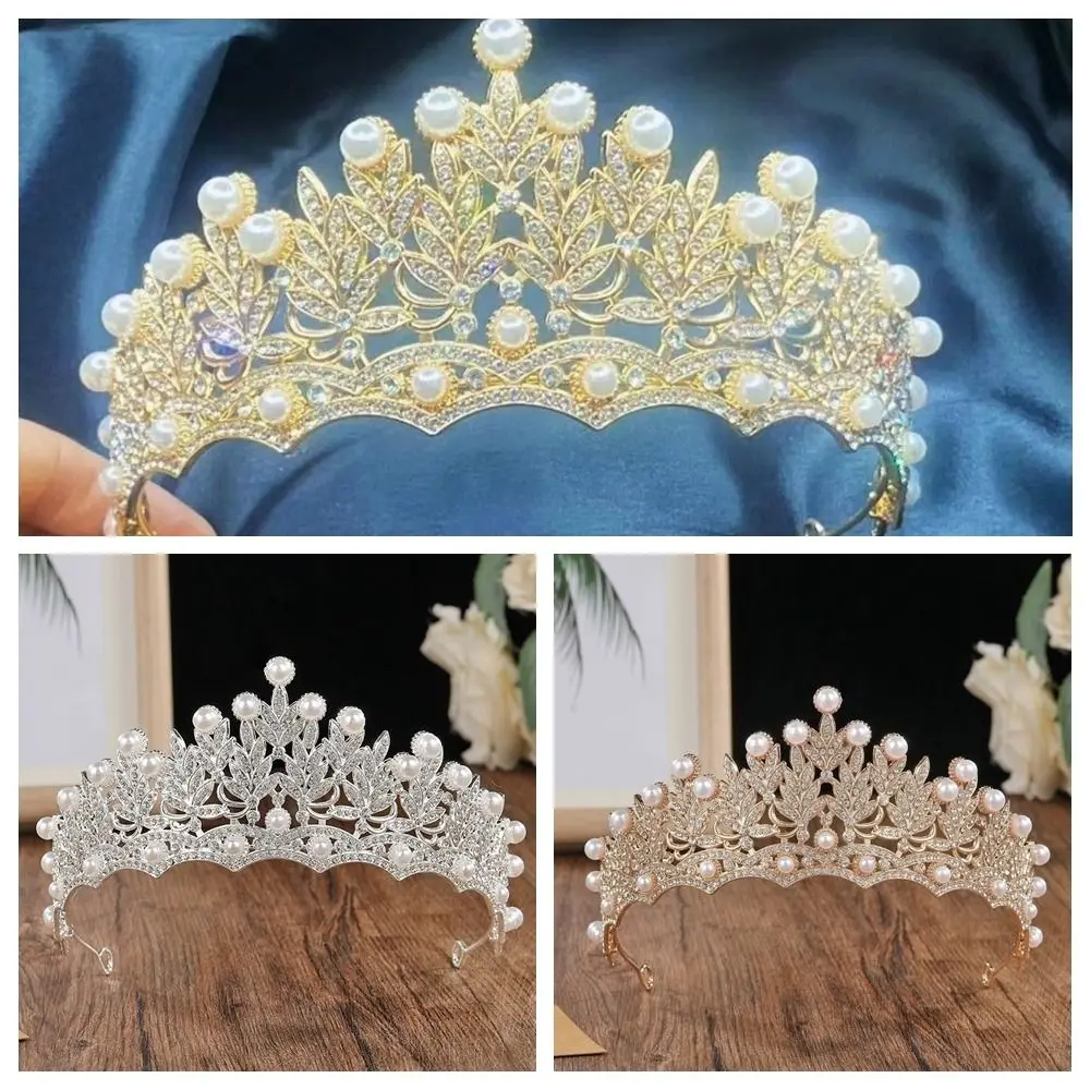 Elegante silberne Brautkrone, Fee, glänzender Strass-Tiara, Schmuck, goldene Perlen-Tiaras, Abschlussball