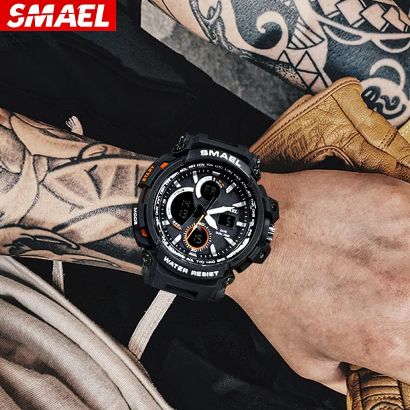 Smiel Smiel 야외 개성 있는 대형 다이얼 등산 시계, 야광 패션 다기능 전자 시계