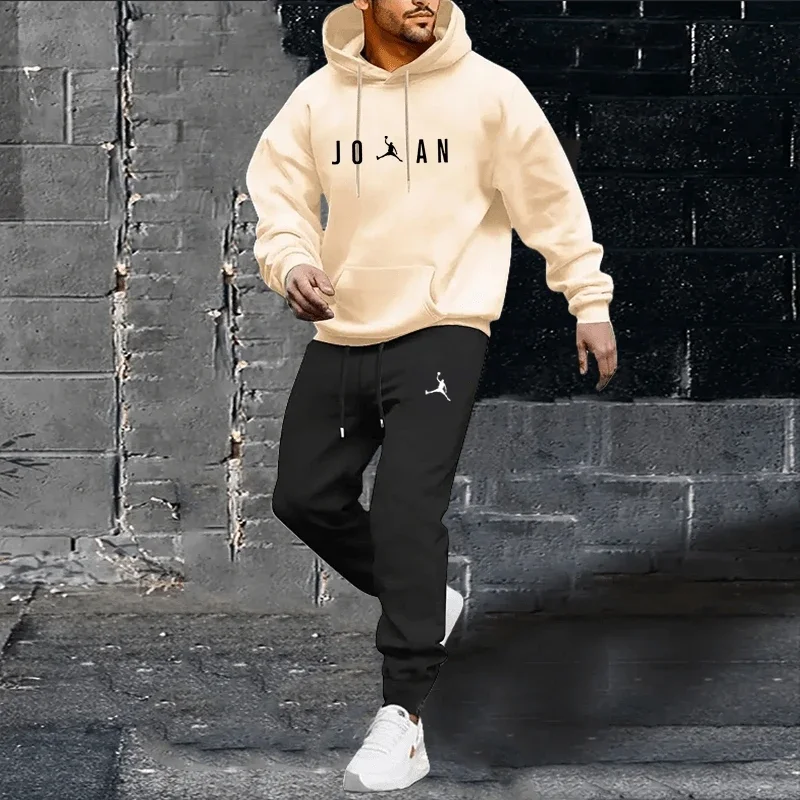 Men's clothing brand autumn and winter fashion pullover hoodie + trousers 2 sets of leisure fitness jogging sportswear set