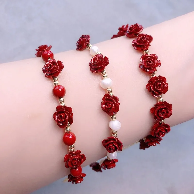 Cinnabar Bracelet Cinnabar Purple Gold Heart Clover Rose Bracelet