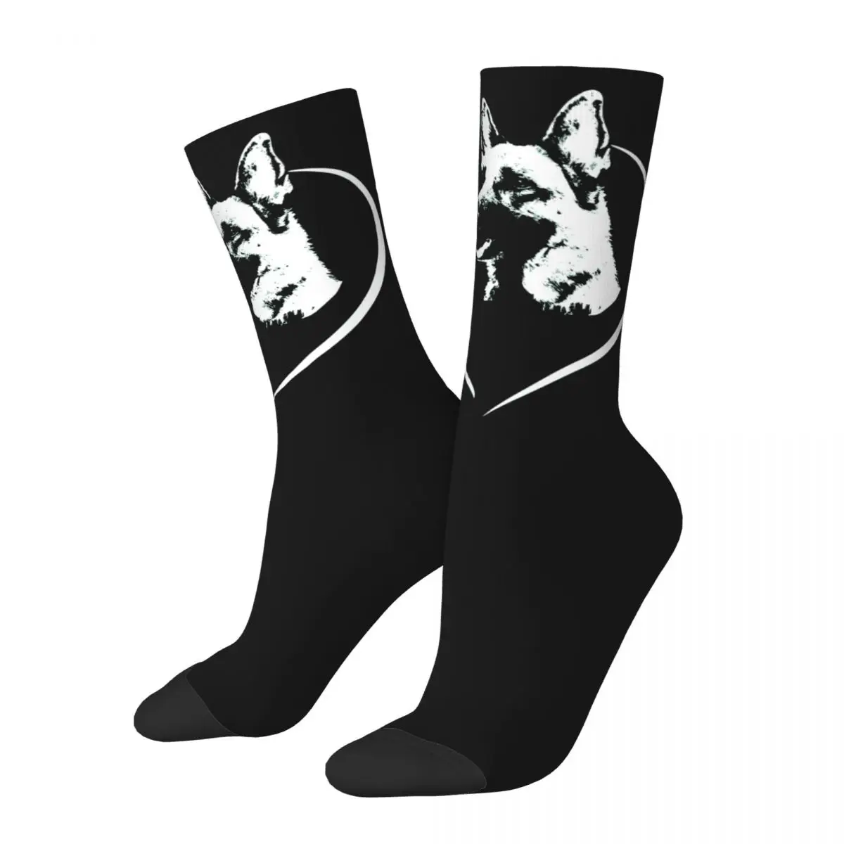 Funny Compression Sock for Men Shepherd Heart Hip Hop Harajuku Cool Dog Hip Hop Fashion Roar Seamless Printed Boys Crew Sock