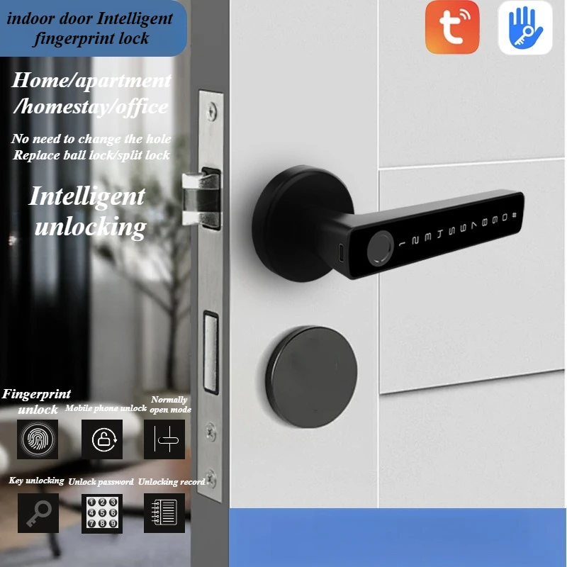 Tuya BLE Fingerprint Door Lock Digital Electronic Lock with Password/Key/IC Card/ Smartlife/ Tuya APP Unlock