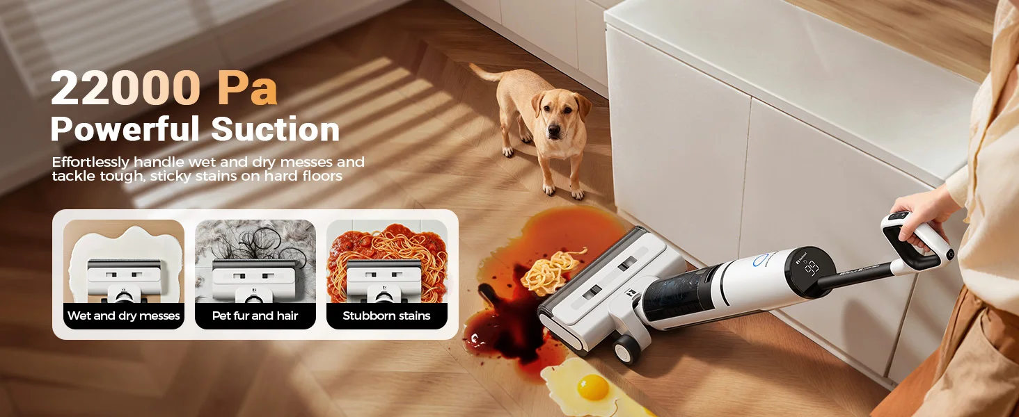 Redkey W15 Pro Kabelloser Staubsauger und Wischmopp mit Selbstreinigung, bis zu 55 Minuten Laufzeit, 180° ° Flachliegendes Design, 55 ℃ Temperaturtrocknung – Detail 2