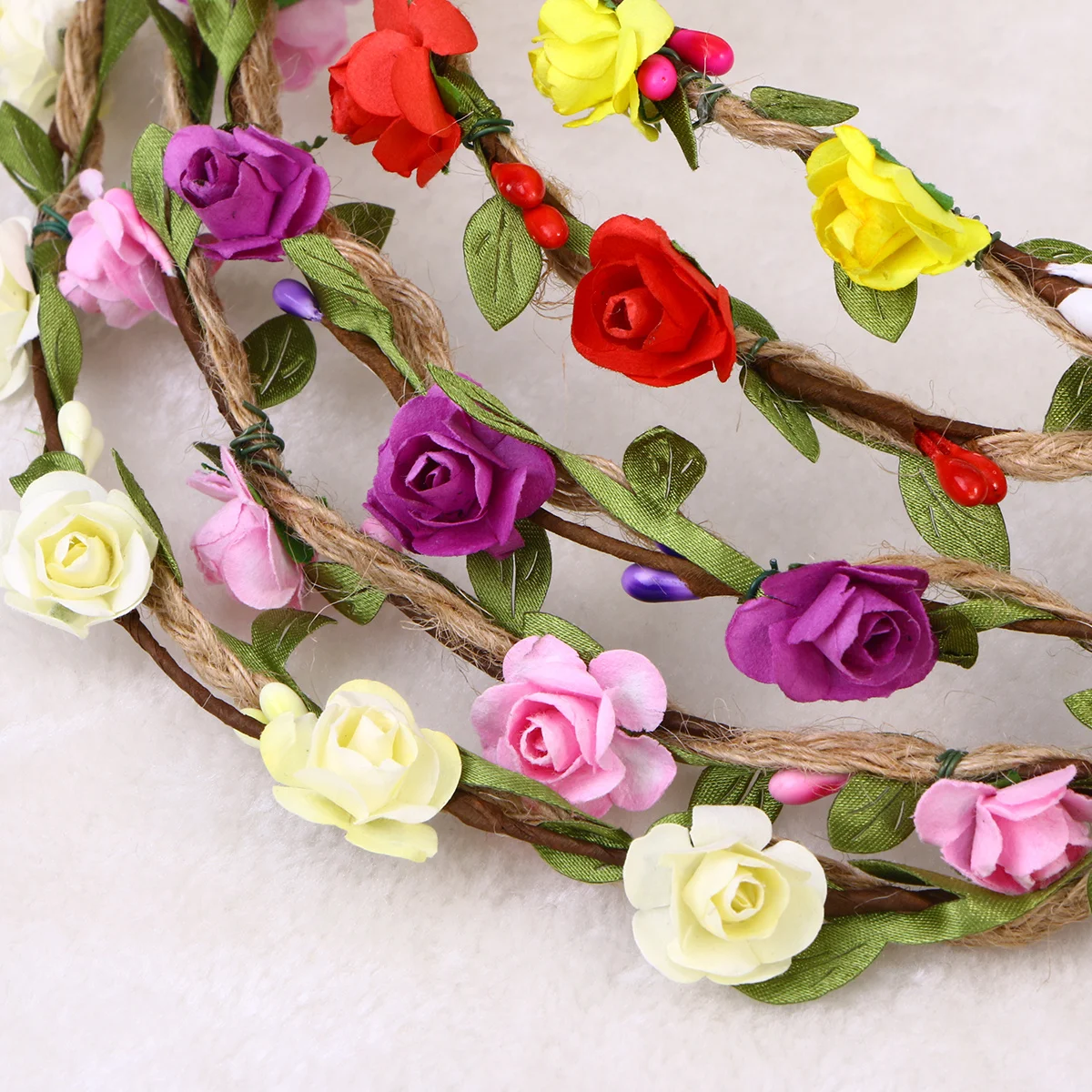 

Crown Pink Artificial Floral Headband For Wedding Hair Accessories Photo Prop Hair Accessories