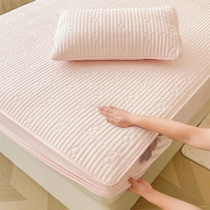 Luxury 7A Antibacterial Fitted Sheet Set Waterproof Non-Slip Mat with Elastic Band Soft Solid Quilted Mattress with Pillowcase