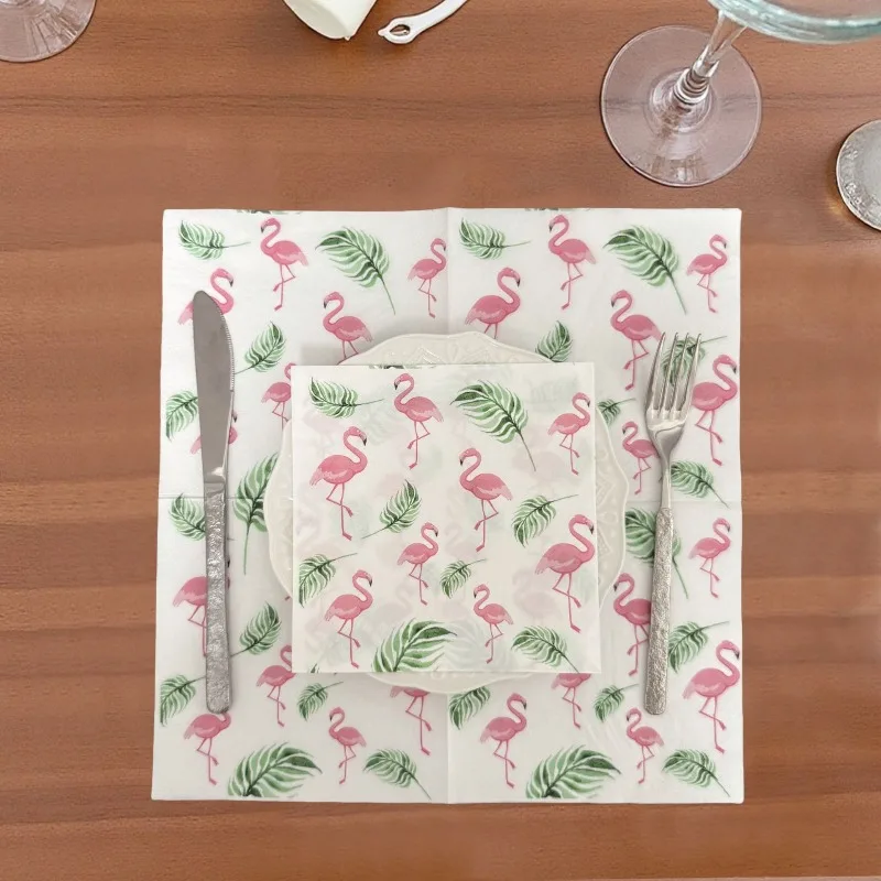 20pcs 33cm 2Layer Hawaiian Pink Flamingo Pattern Party Printed Towels Pool Outdoor Party Colorful Towels DIY Decoupage Paper
