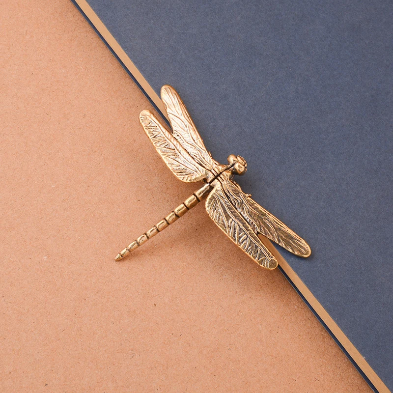 Antique Brass Dragonfly Miniature Insect Figurine Feng Shui Tea Pet Desk Decor Collectible Simulation Artwork