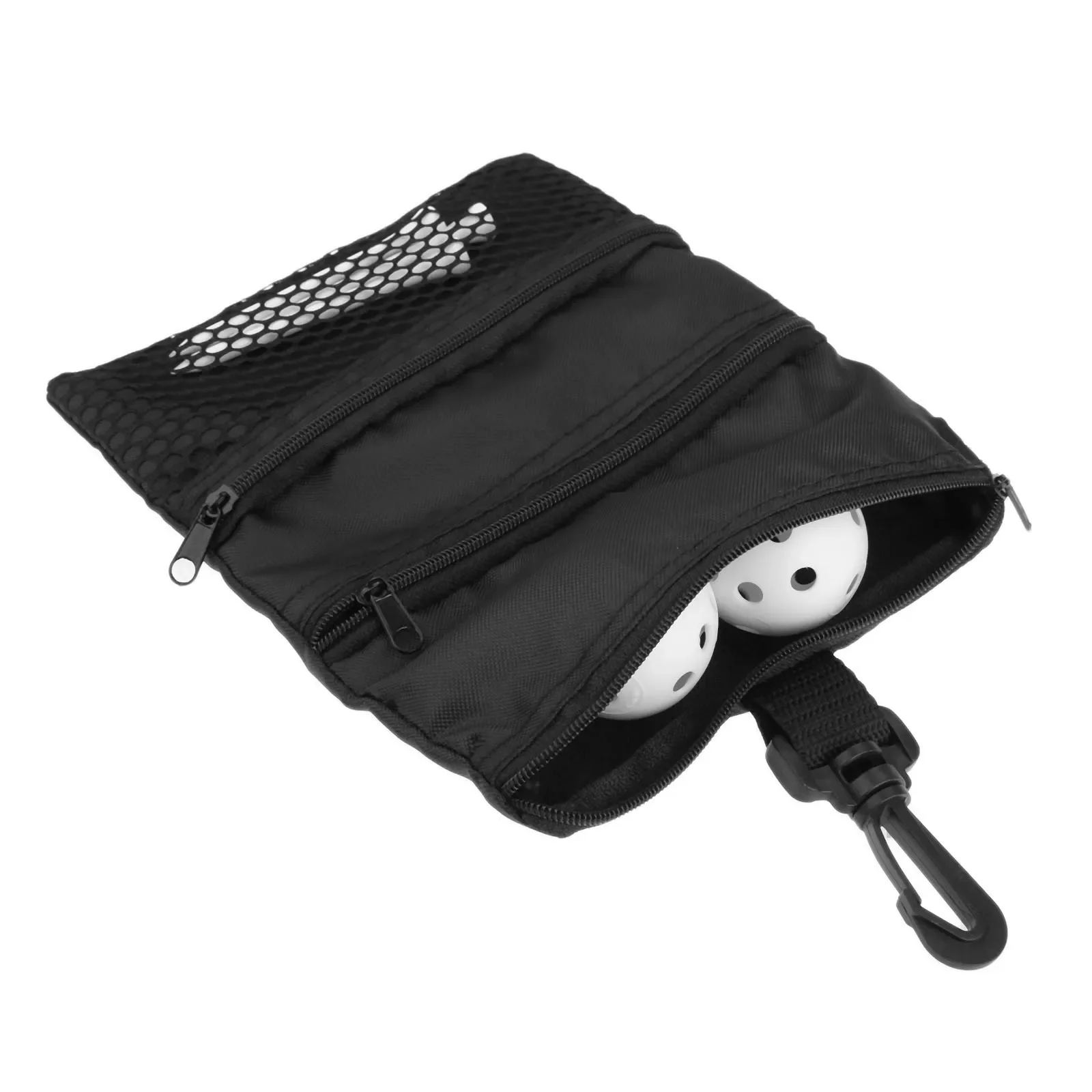 Black Mini Portable Golf Ball Bag Golf Tees Holder Multi-Pocket Zipper Mesh Pouch Storage Handbag Bag Golf Training Accessories