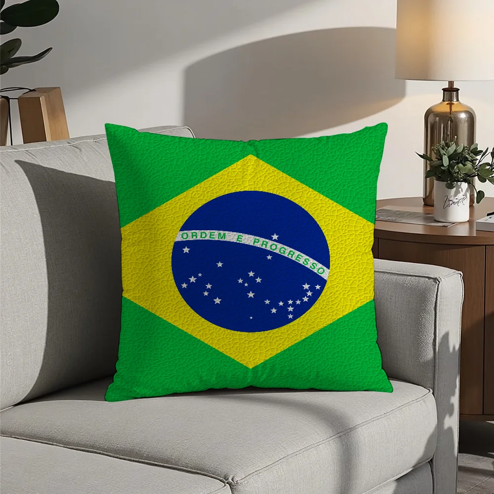 

Brazil Flag Pillow Case Plush Fabric Soft Pillowcase Double Sided Print Cushion Cover Household Gifts