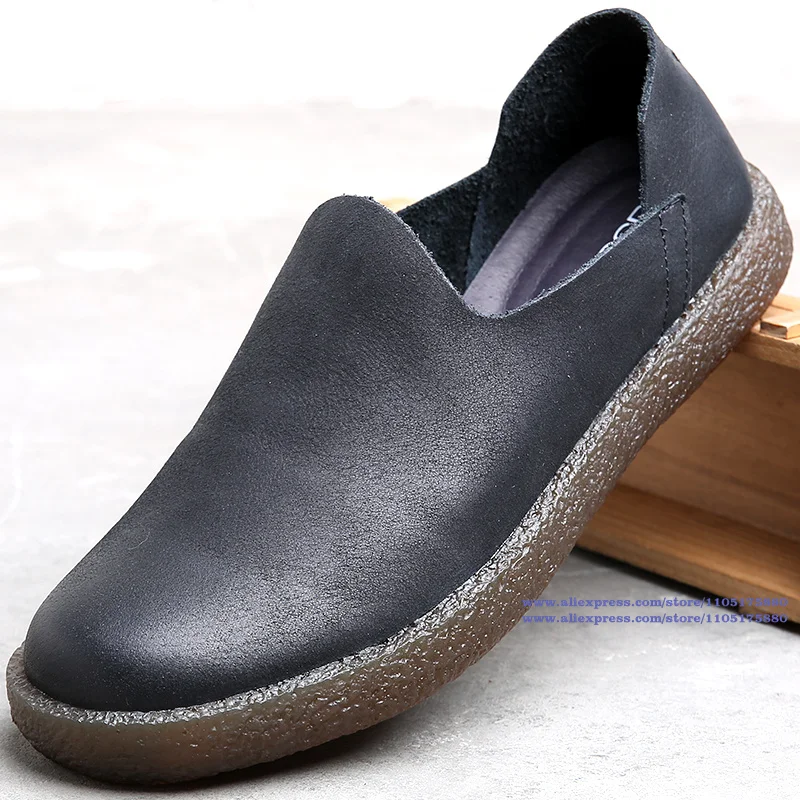 Mocassins de couro preto/marrom, bico redondo, sapatos masculinos de couro macio, sola baixa, com cadarço, sapatos casuais masculinos