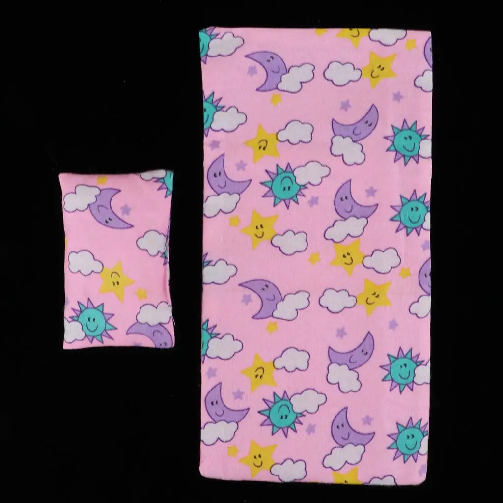 Pink Printed Cloth Bedding Set with Sleeping Bag, Pillow for 25cm Doll Kit