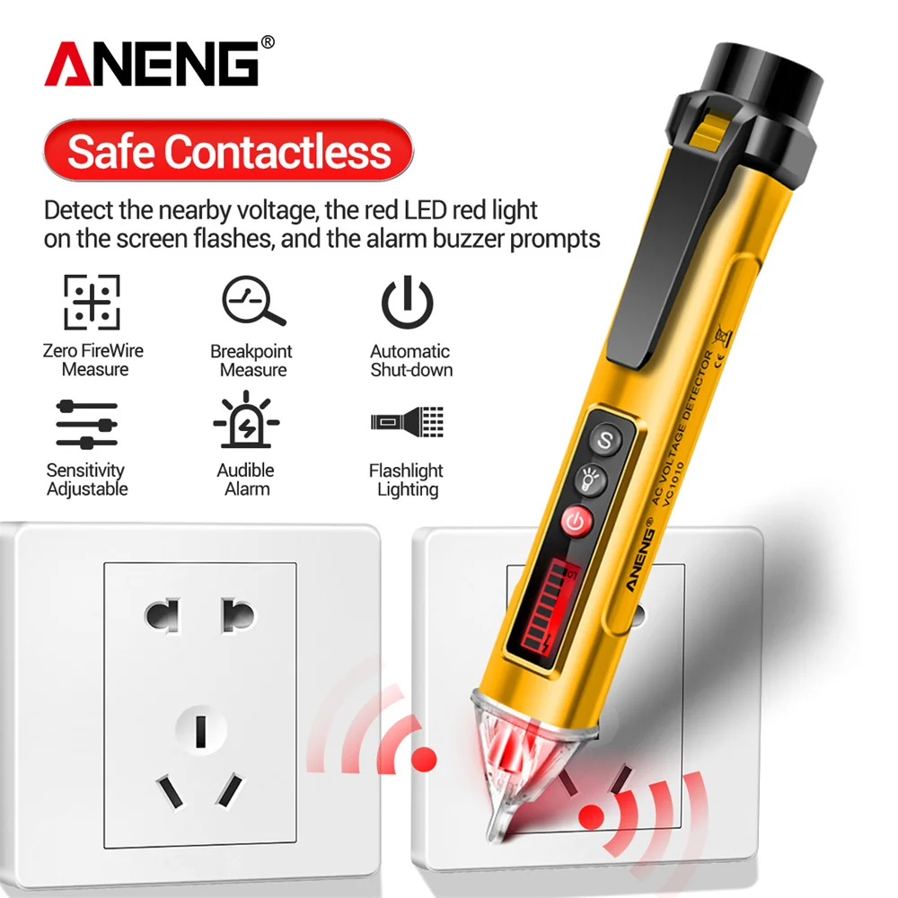 ANENG VC1010 Non-Contact Smart Voltage Tester Pen, 12-1000V Current Sensor HD LCD Display Induction Breakpoint Detector