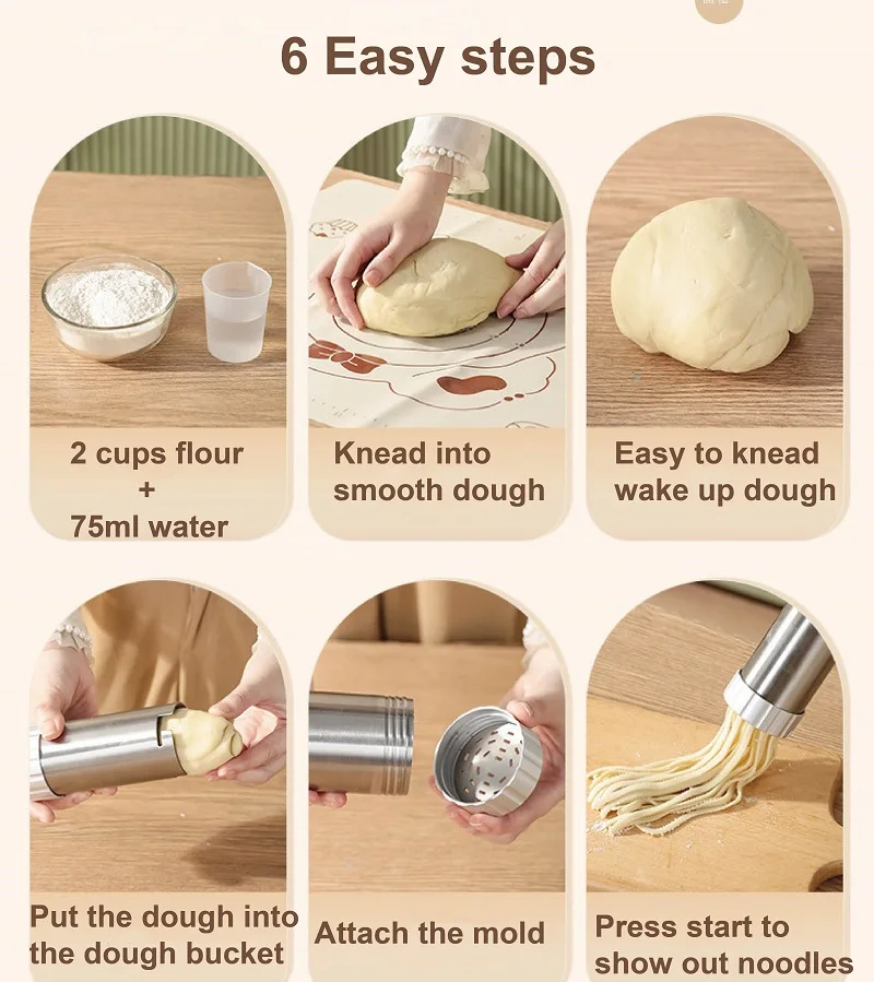 1500mAh Handheld Electric Noodle Gun Noodle Machine Portable Auto Dough Press Machine Home Wireless Noodle Machine 4/6 Molds