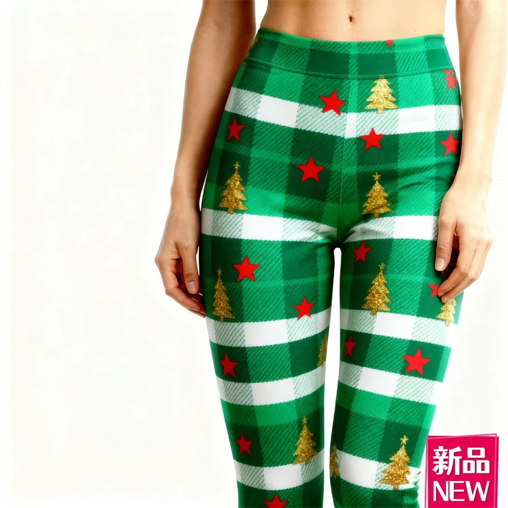 Chritsmas Theme Casual Yoga Pants For Women 3D Print Creative Plaid Pattern Elastic Leggings Autumn Winter Comfortable Long Pant