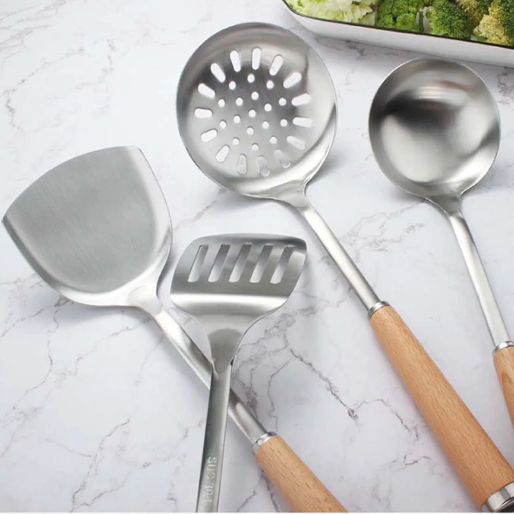 

1Pcs Wood Handle Stainless Steel Colander Strainer Spoon Khaki Silver Suitable for Home Restaurant Hot Pot Strainer Spoon
