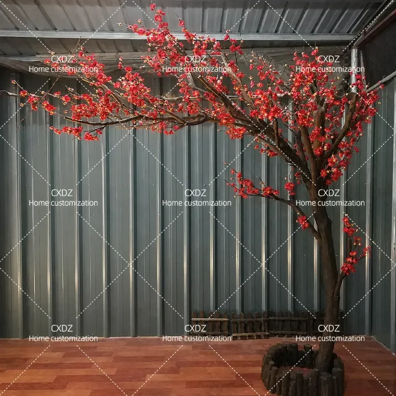 Simulation Plum Blossom Tree Red Artificial Plum Branches Wall Hanging Decorative Fake Flower Tree for New Year Home