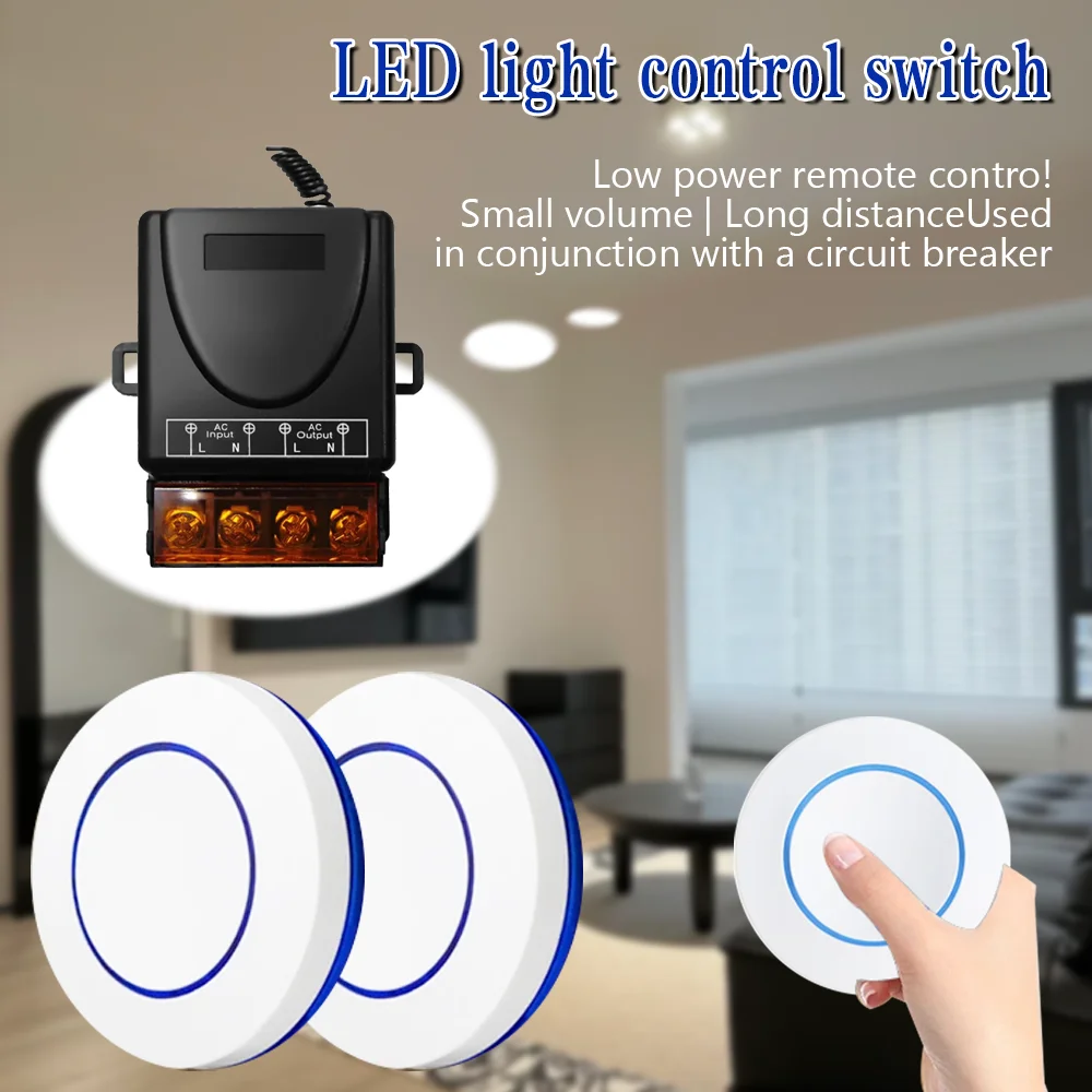 Relais AC 220V, télécommande universelle, interrupteur sans fil 433mhz et émetteur marche/arrêt pour lampe, télécommande à bouton rond