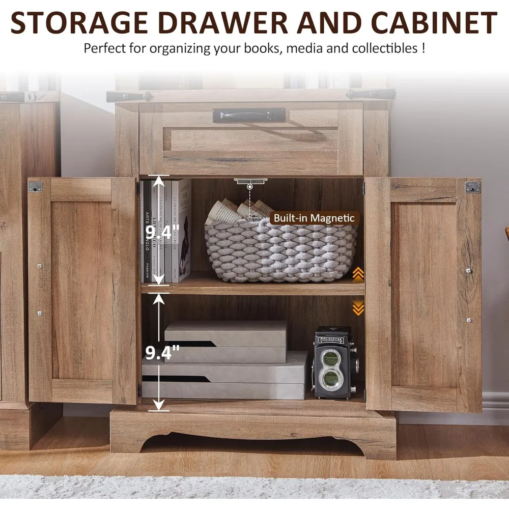 72'' Tall Bookshelf with Storage, Farmhouse 4 Tier Bookcase with Barn Door, Adjustable Shelves and Drawers, Rustic Wooden Offic