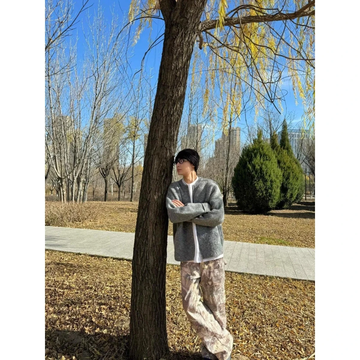 

Осень-зима V-Ne вязаный кардиган мужской цветной повседневный свободный крой длинный све дышащая верхняя одежда из полиэстера