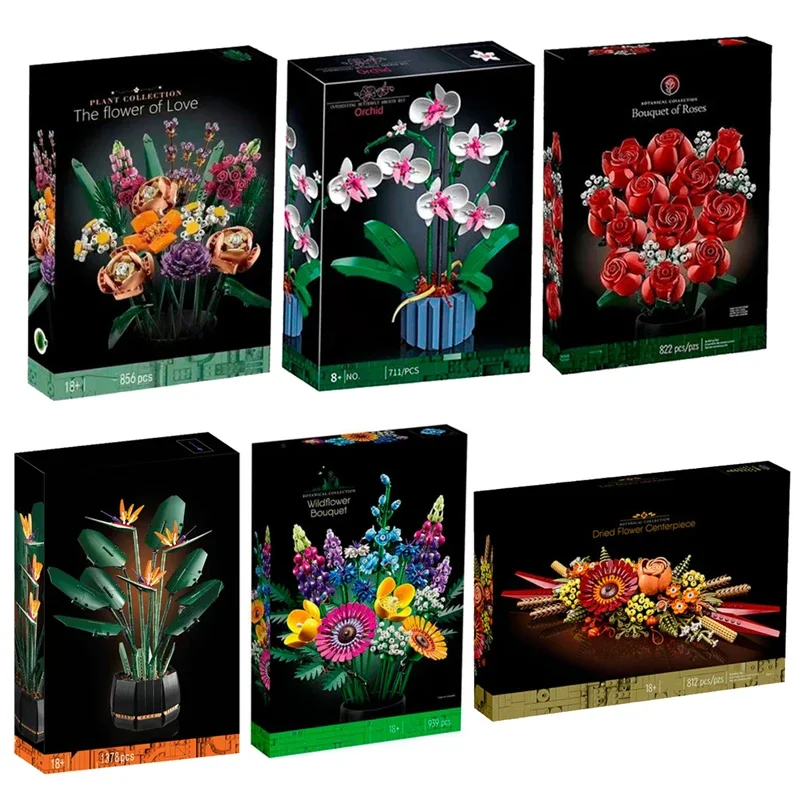 

Creative 8 bouquets of eternal flowers, roses, succulents, building blocks, gifts for girls and children， Christmas Gifts