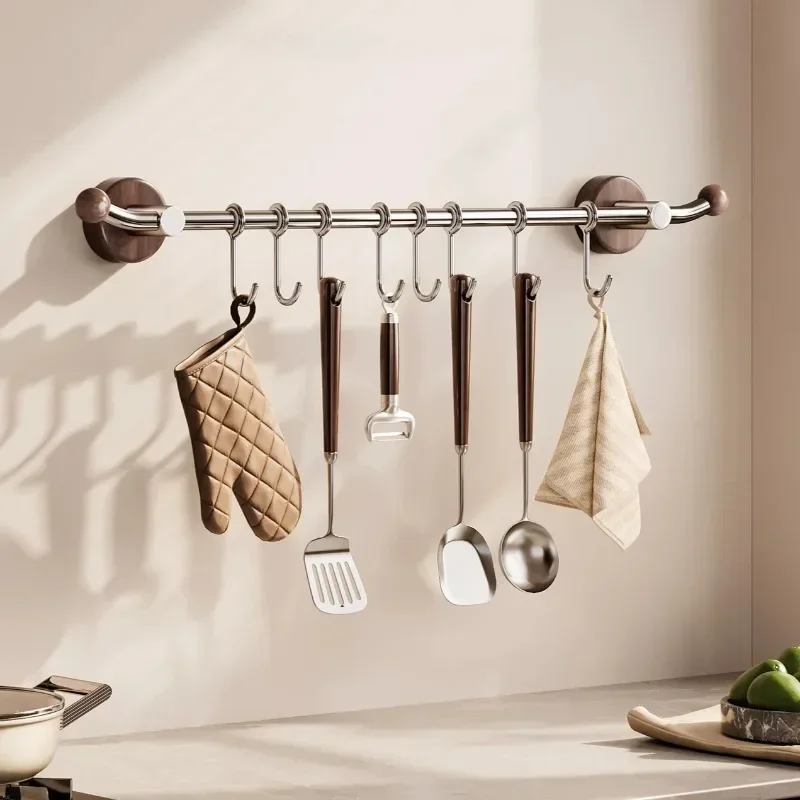 New No Drill Suction Holders Single Row Cookware Hanging Rack Water Resist Anti Rust Shelf Indoor Spatula Scoop Kitchen Sto