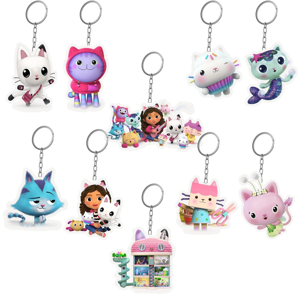 

10pcs Gabby Dollhouse Cat Keychains Kids Birthday Party Supplies Gift Bag Filler Stuffer School Carnival Reward Party Decoration