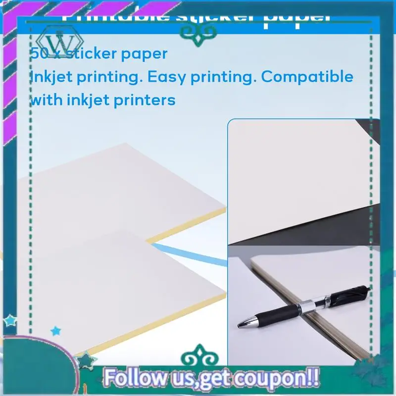 A75Q-50 Sheets A4 White Self Adhesive Waterproof Sticker Label Surface Paper For Lazer Inkjet Printer Copier