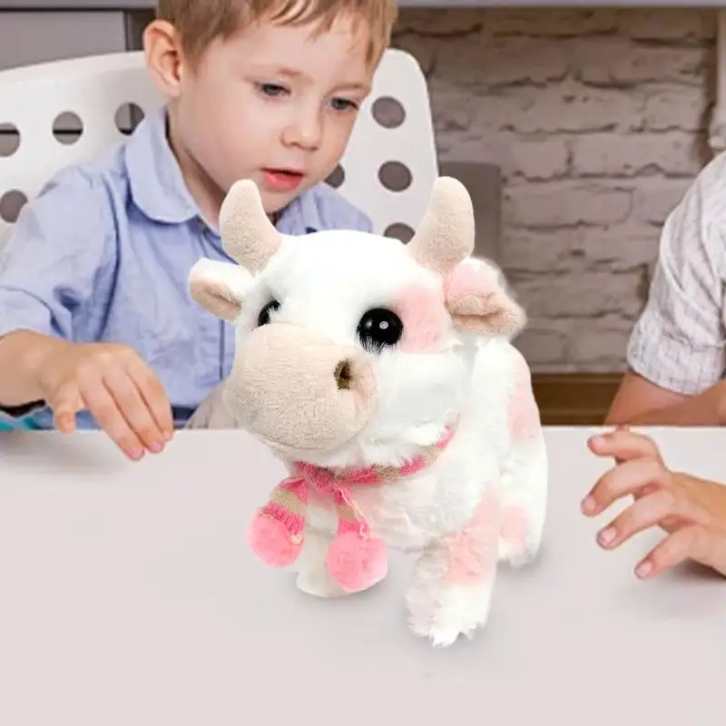 Animal de compagnie électronique en peluche de vache à piles, jouet de bétail avec sons, jouet coule d'apprentissage