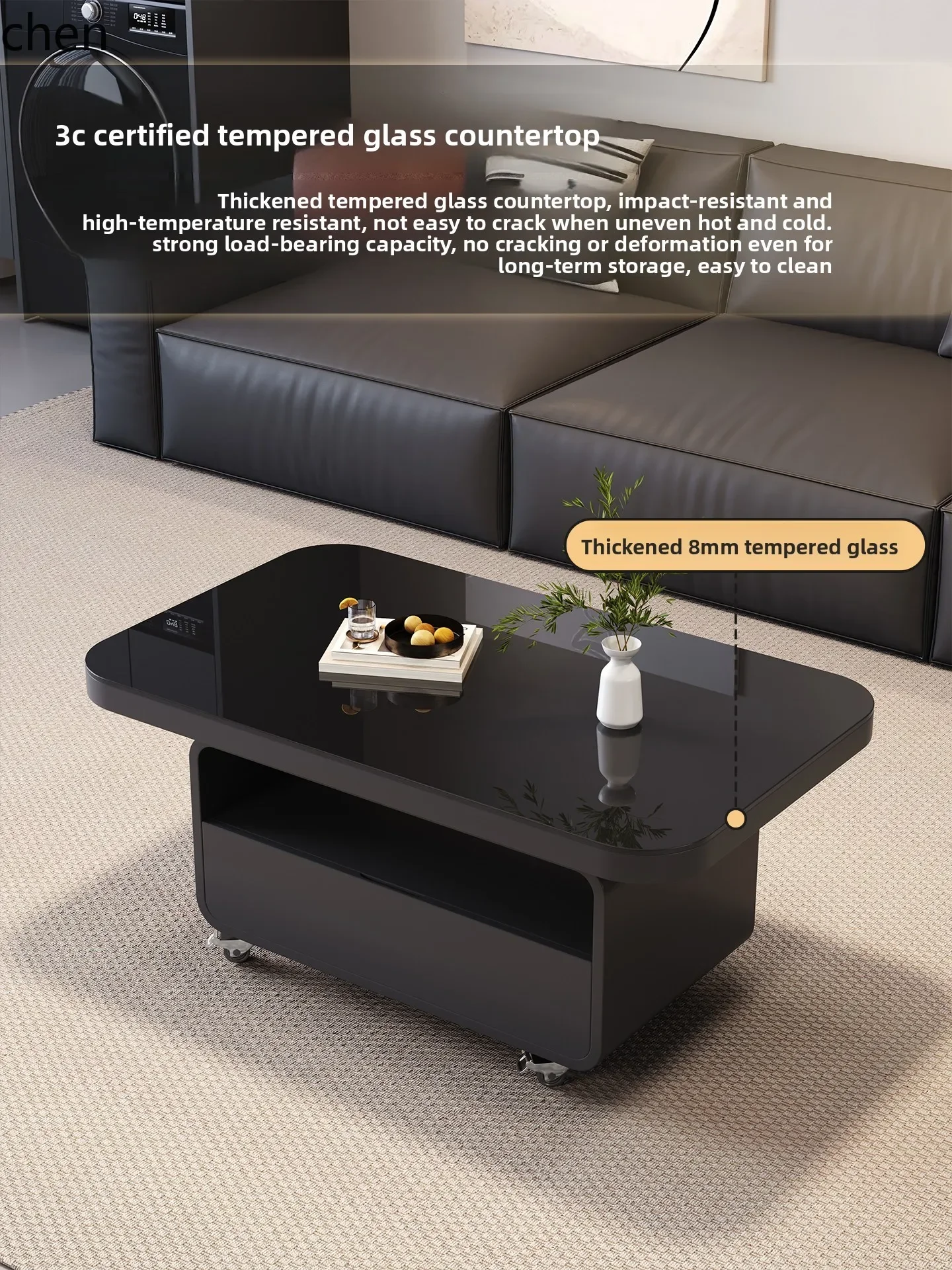 DSA Home Living Room Sofa Side Table Multi-Functional Movable Tempered Glass Small Trolley Coffee Table