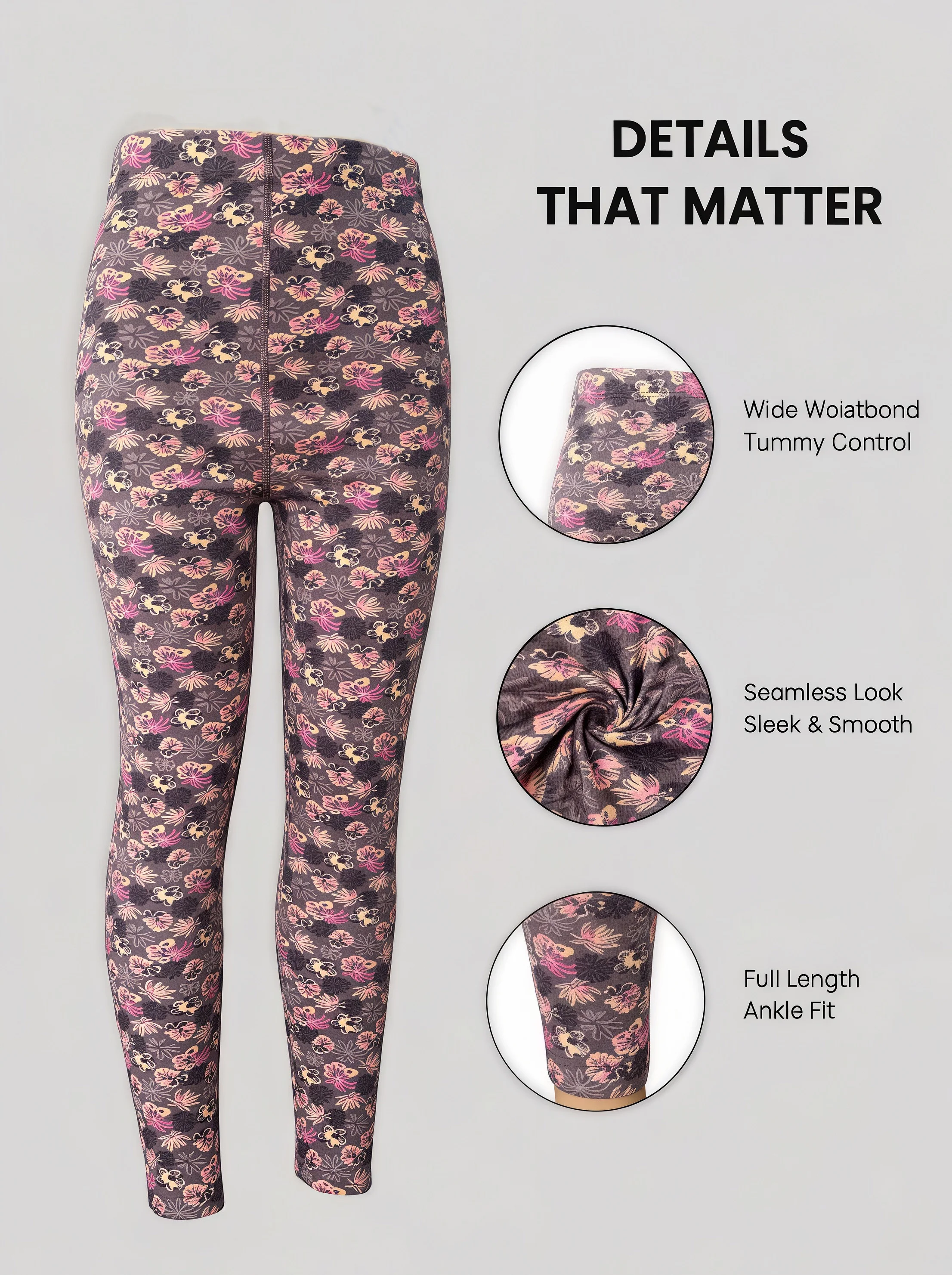 Damen Vintage Leggings mit Volldruck, Leichter Fleece, Thermisch, Hoher Bund, Dehnbar, Schmal Geschnitten, Herbst-Winter-Hose, Lässige Bedruckte Hose – Detail 5