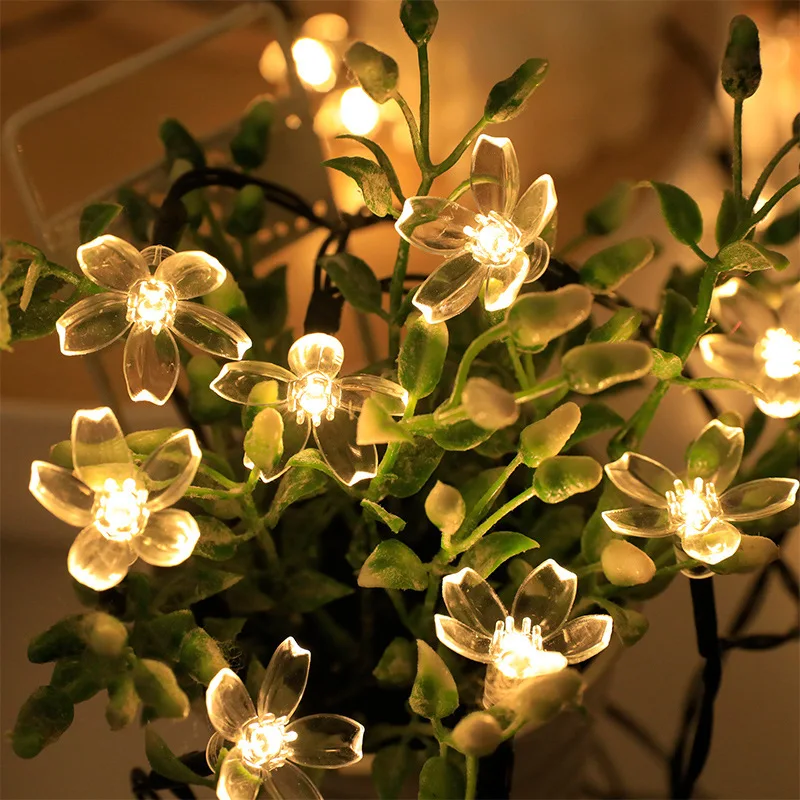 Guirxiété solaire à LED pour décoration de jardin, lampe à énergie solaire, lumières dégradées, fleur de sakura, pêche, extérieur, Noël, 100, 200, 400