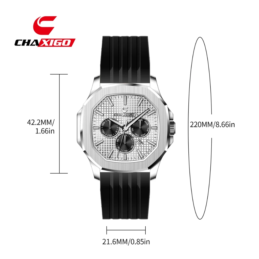 CHAXIGO العلامة التجارية الفاخرة رجل ساعة عالية الجودة مقاوم للماء ساعة يد رجالي سيليكون الرجال ساعات كوارتز ساعة عادية