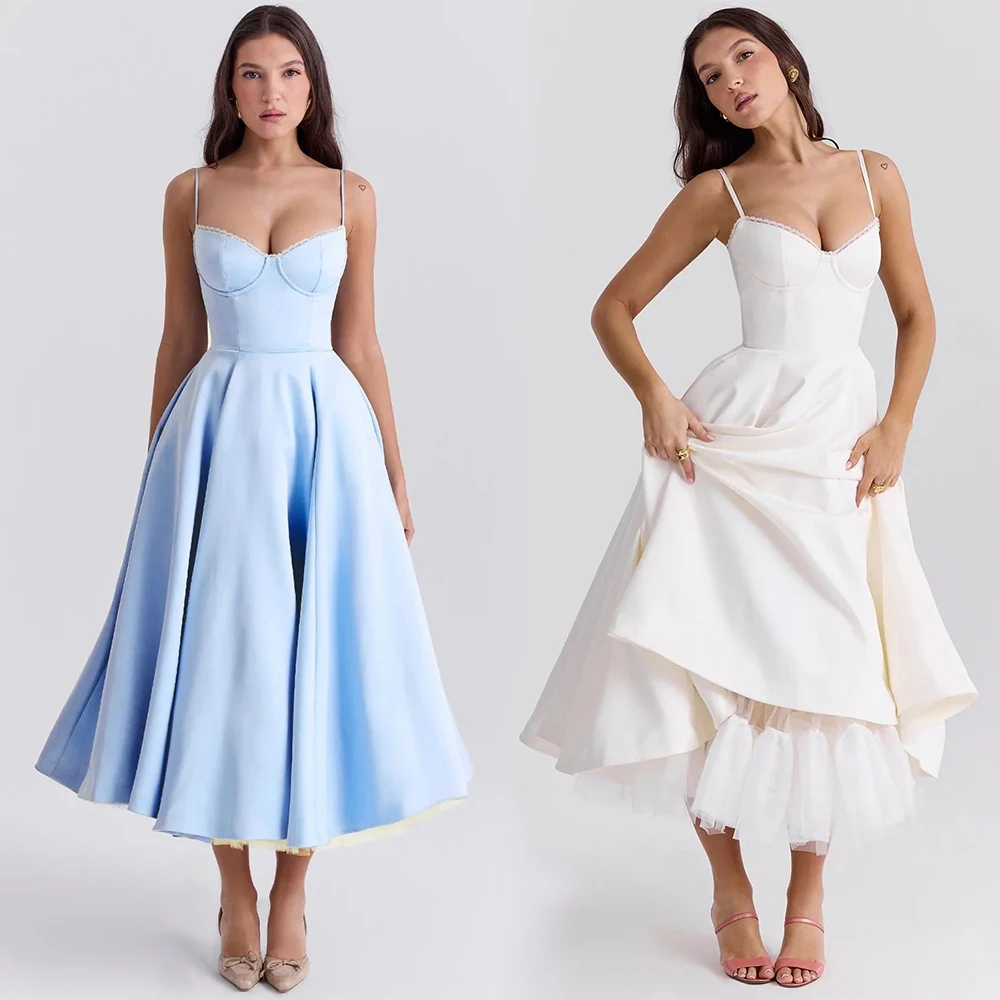 Women\'s Casual Spaghetti Strap A Line Flowy Midi Dresses Party Evening Gown Backless Elegant Wedding Guest Dress with Pockets