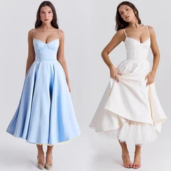 Women's Casual Spaghetti Strap A Line Flowy Midi Dresses Party Evening Gown Backless Elegant Wedding Guest Dress with Pockets