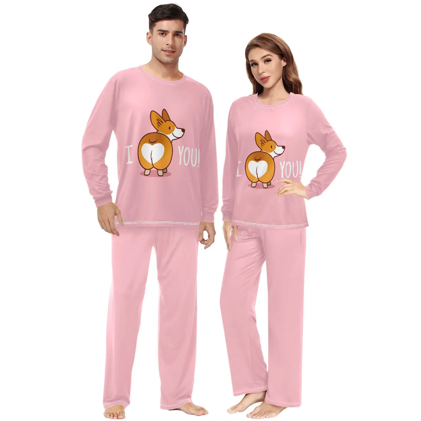 Couple's pajama set Loose Women Cute dog print Home Sleepwear Spring Autumn Trousers For Men Pijama Elastic Long Pants pyjama