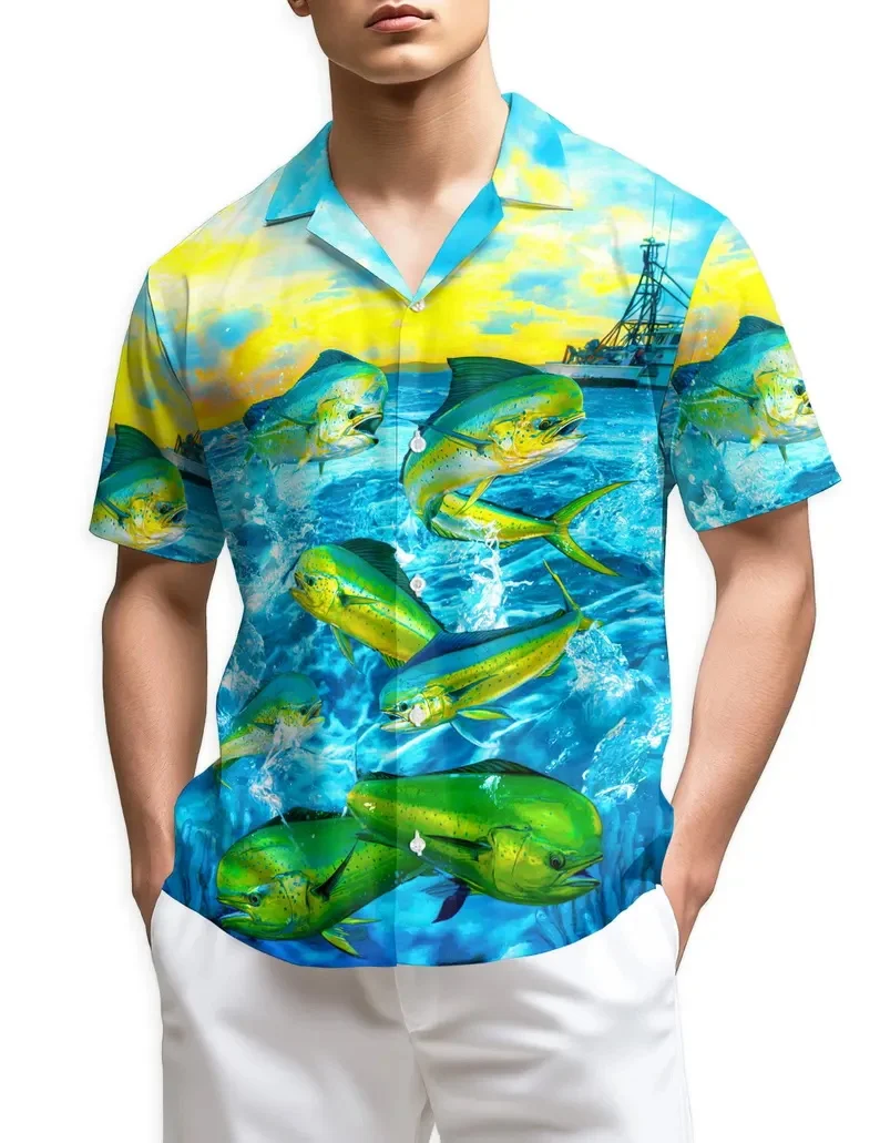 

Men's Tropical Fish Print Hawaiian Shirt Short Sleeve Underwater World Graphic Casual Beach Shirt for Summer Vacation