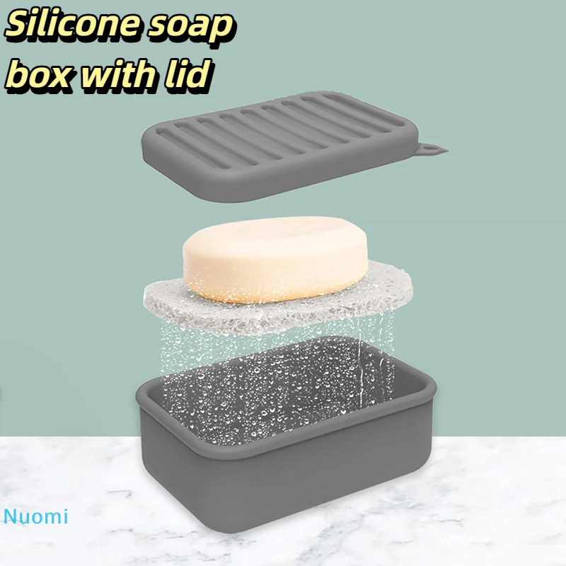 

Portable Silicone soap box with lid Square Leakproof Travel Soap Dish Silicone Soap Container for Camping Gym And Travel