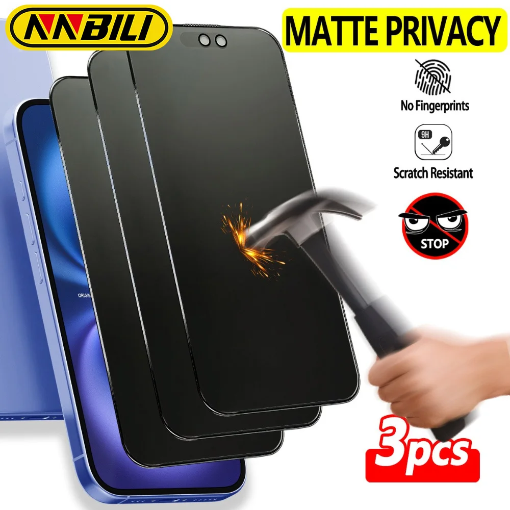NNBILI 3 Stück Full Cover Matte Privacy Displayschutzfolie für iPhone 17 Pro Max 17 16 15 14 13 12 11 Plus XS Max Anti-Peeping-Glas