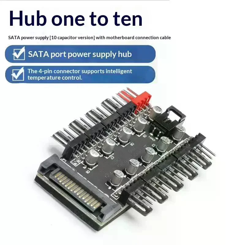4Pin 10 Port PC Case Fan Hub PWM Controller SATA Power/Large 4P Splitter Motherboard Cooler Cooling Fan Cable