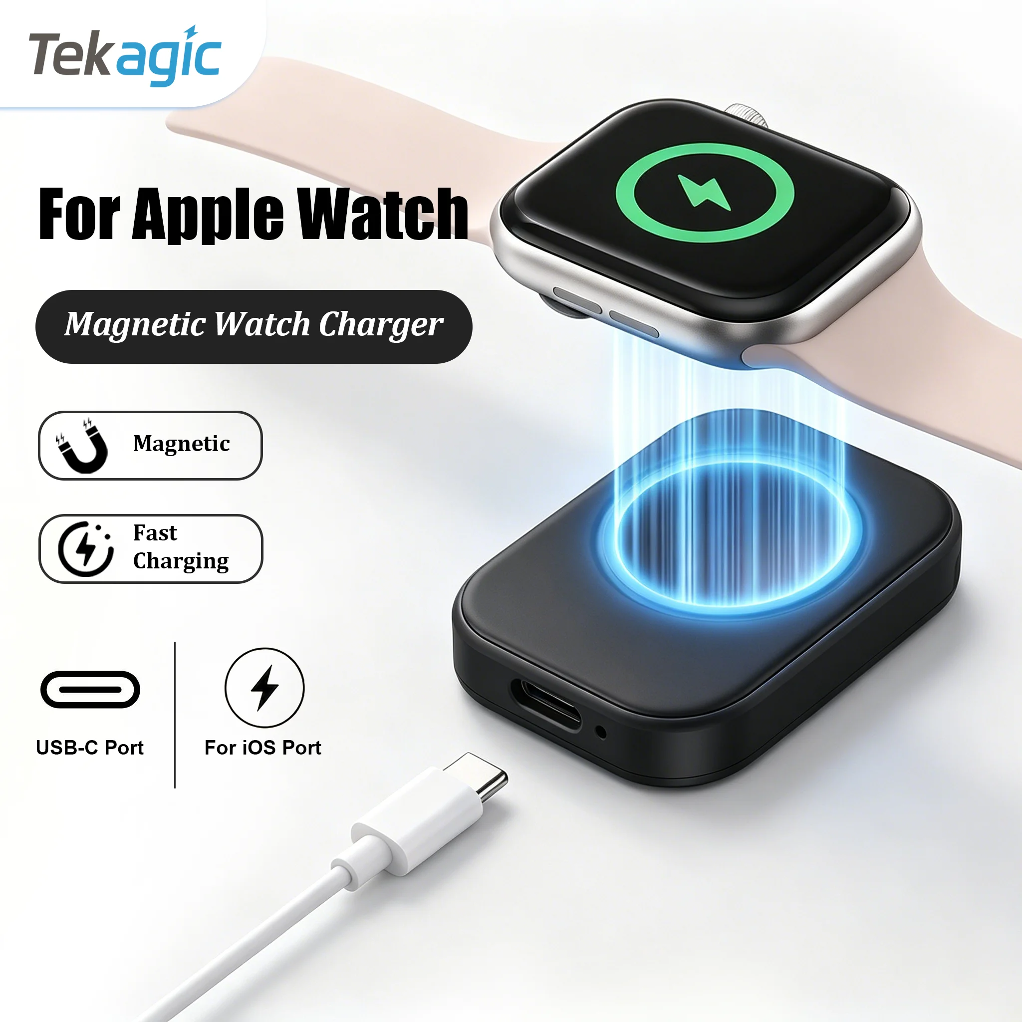 For Apple Watch Magnetic Charger USB Type C 8pin Convert Charger Portable Fast Charging Station for iWatch 11 10 9 8 7 6 5 4 3 2