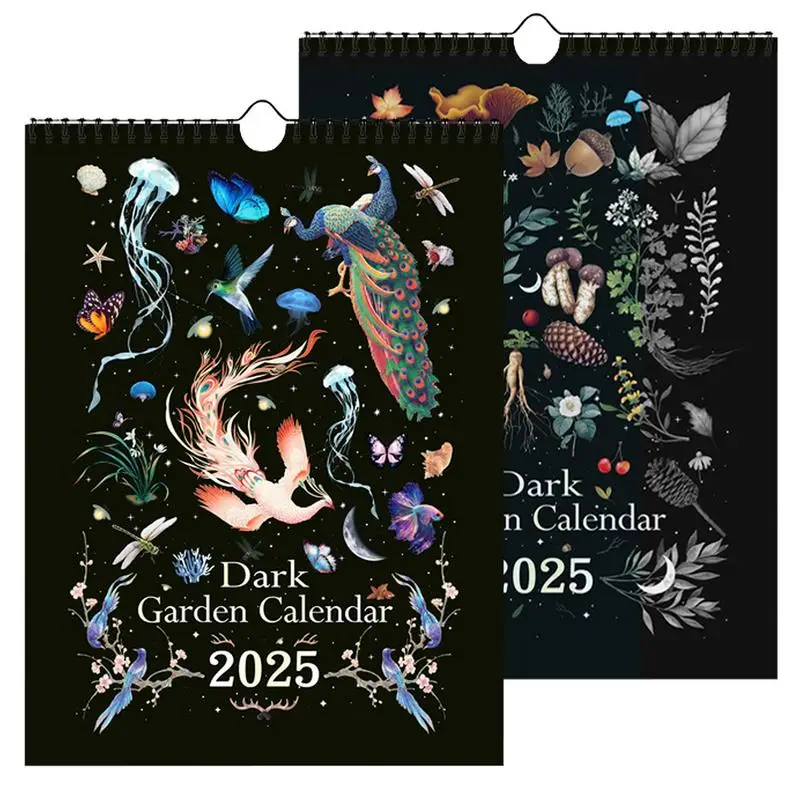 Dark ForestLunar Calendar 2025,Wall Calendar Colorful Waterink Wall Hanging Calendars with 12 Original Illustrations for Home