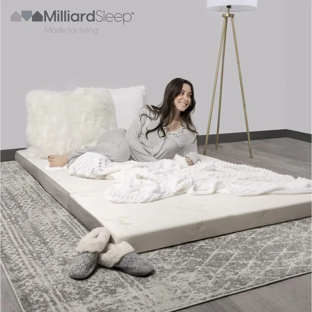Triold Mattr, Single Size, 4 inch, Portable oldable MattrSingle with Medium irm oam, Washable Cover, Tri-olding loor Bed, old Up