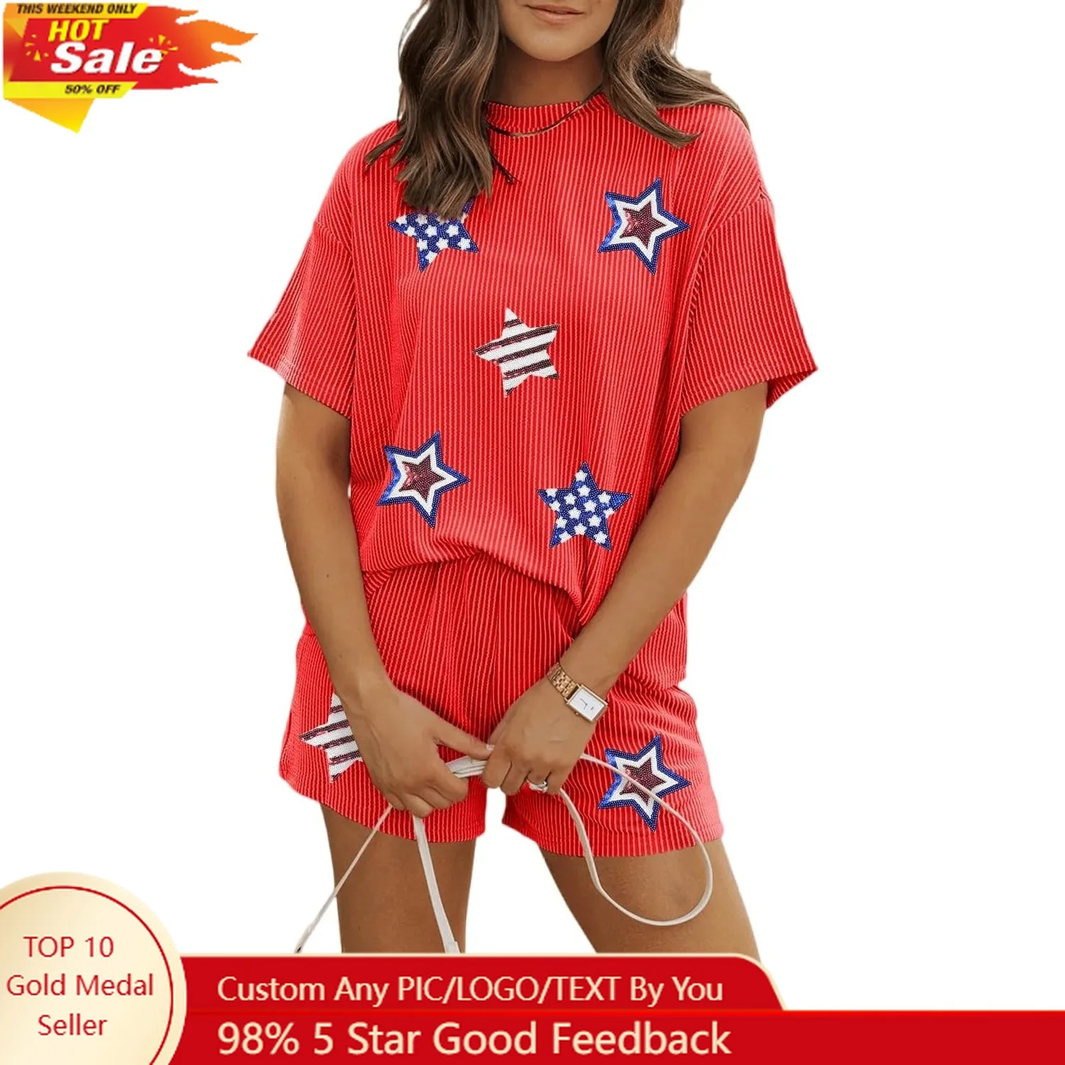 أطقم بيجامات نسائية مكونة من قطعتين ملابس نوم Pjs ناعمة ومريحة بأكمام قصيرة ملابس علوية وسروال قصير طقم ملابس للاستلقاء #1