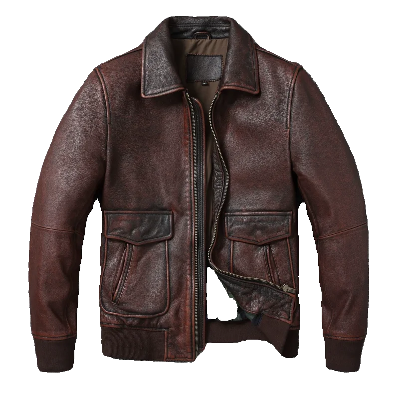 سترة جلدية أصلية بقصة ضيقة للرجال بنمط جديد، معطف لراكبي الدراجات النارية عتيق، سترة كاجوال عصرية للخريف
